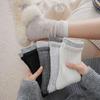 Women's Gray Wool Blend Mid-Calf Socks: Thick, Warm, Plus Velvet, Color Block, Double-Layer for Autumn/Winter.