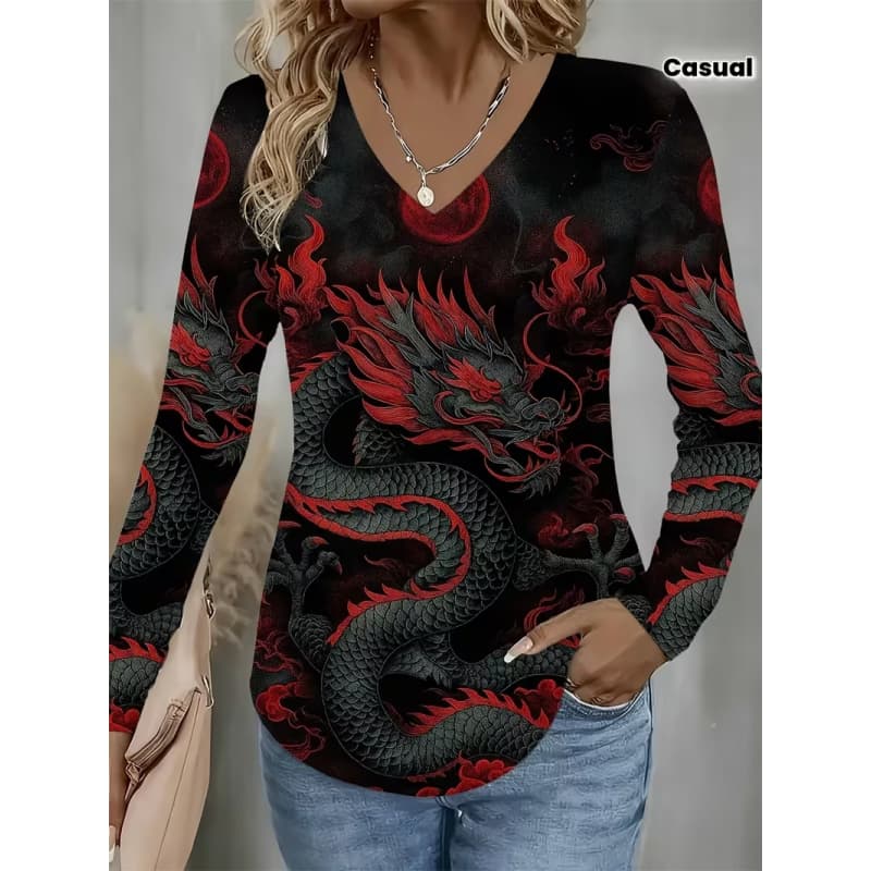 Women's Creative Printed Long-sleeved T-shirt, Breathable, Soft and Comfortable, Suitable for Casual Wear All Year Round