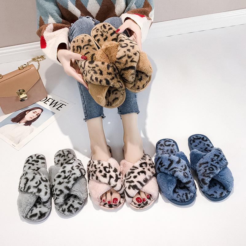 New Cross-haired Slippers Women's Fashion Korean Version Leopard Print Home Slippers Casual Flat Open-toed Floor Mop