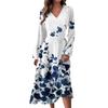 Women's And Winter Casual Fashion V-neck Long Sleeve Print Long Dress
