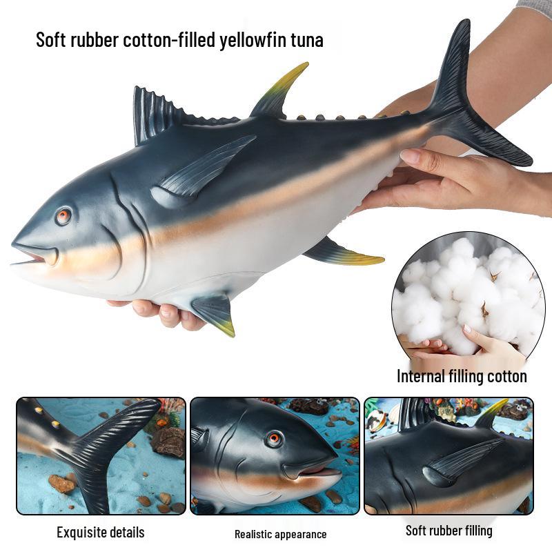 Large Yellowfin Tuna Soft Rubber Toy - Children's Ocean Animal Model for Cognitive Learning and Aquarium Decoration