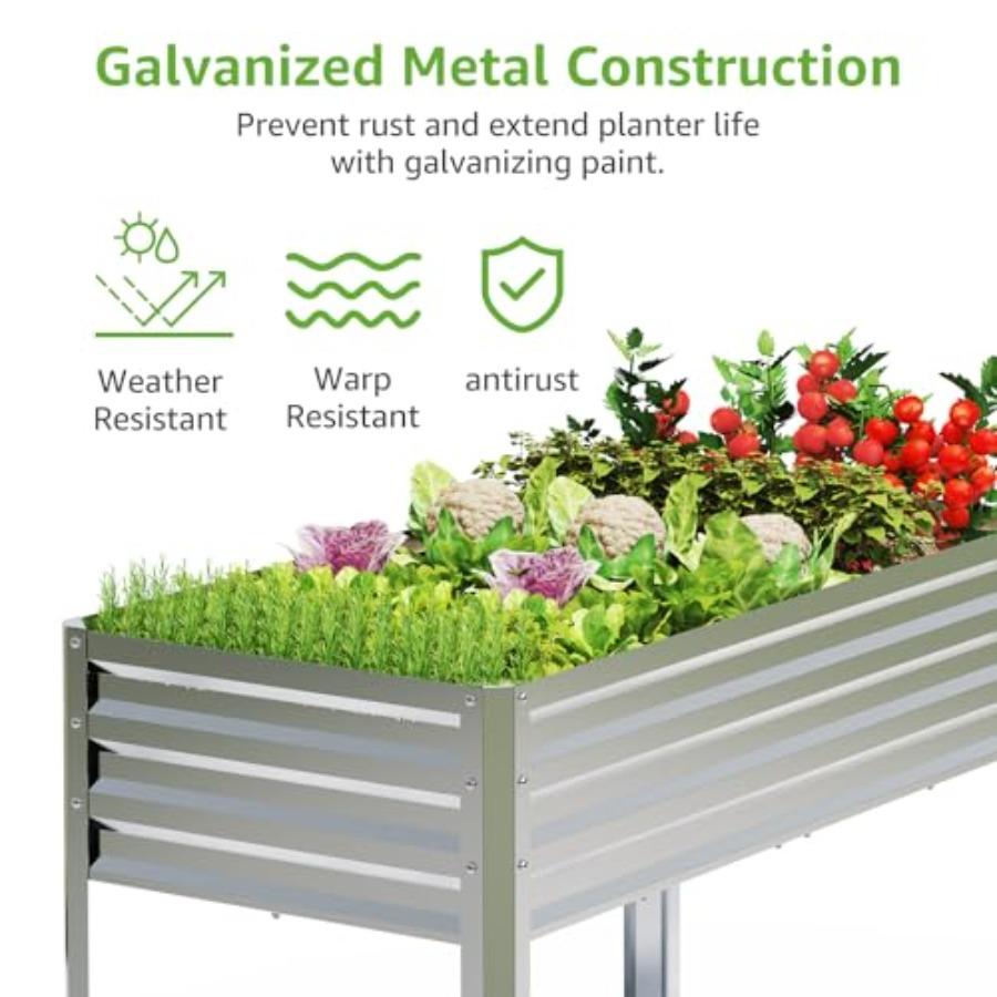 Galvanized Raised Garden Bed with Legs 48 Gallons 48x24x32 Inch Large Metal Elevated Planter Box with Drainage Holes for Vegeta