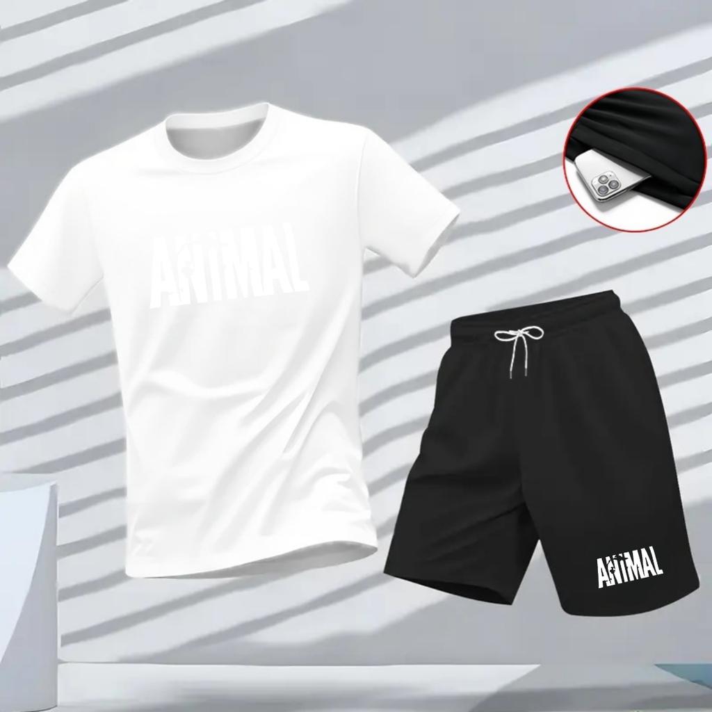 Nuevo conjunto deportivo de verano para hombre, camiseta de manga corta y pantalones cortos de dos piezas, ropa casual transpirable y de secado rápido.