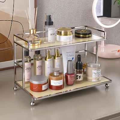 2-lagiger Acryl Kosmetik-Organizer Badezimmer Waschtisch Ablageregal Transparentes Make-up Display Arbeitsplattenregal Desktop Badezimmerdeko Platzsparende Deko