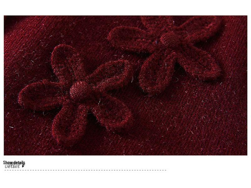 Stylish Fleece-Lined Winter Sweater for Middle-Aged and Elderly Women - Half-High Collar Base Layer
