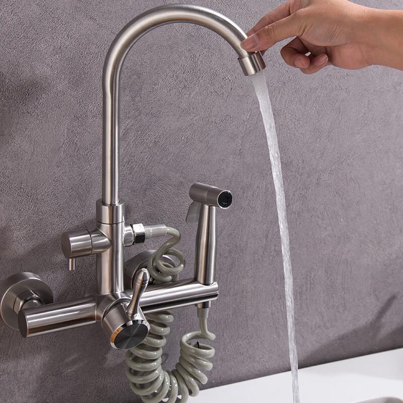 Lieve Wall-Mounted Stainless Steel Kitchen Faucet Set with Pull-Out Sprayer