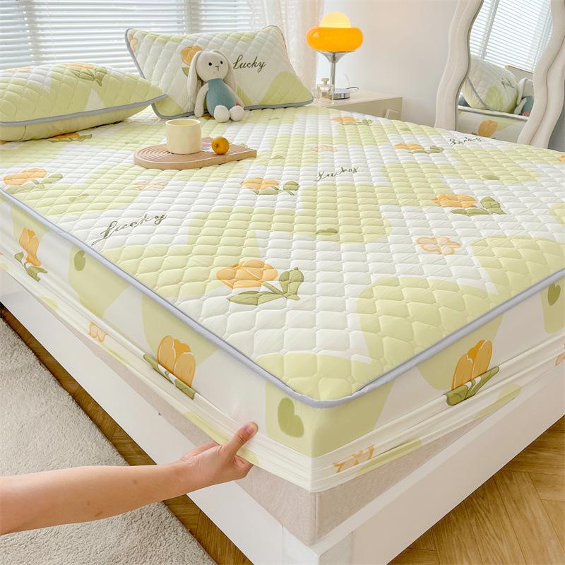 Maternal and Baby Grade Cotton Padded Bed Sheet, Skin Friendly Matte Print, Thickened Simmons Mattress, All Inclusive Protective Cover