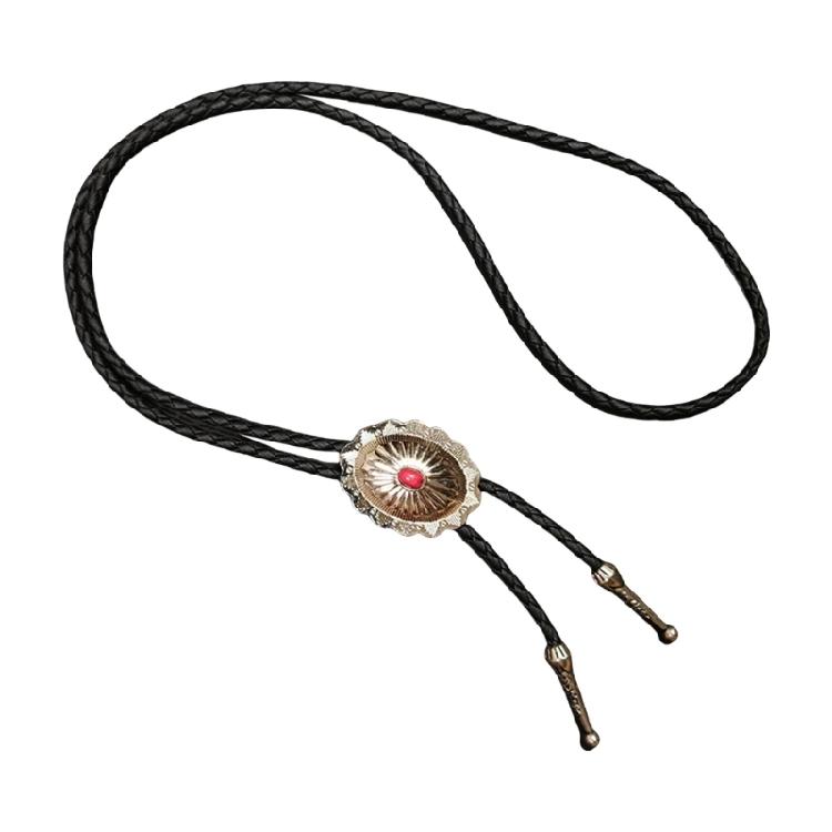 Western Shoestring Necktie Braided Belt Tie Cool Charm Engraved Stone Pendant for Women Men