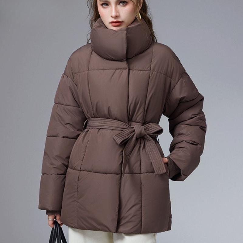 Women's Hooded Down Jacket with Print Design - Autumn/Winter Casual Coat
