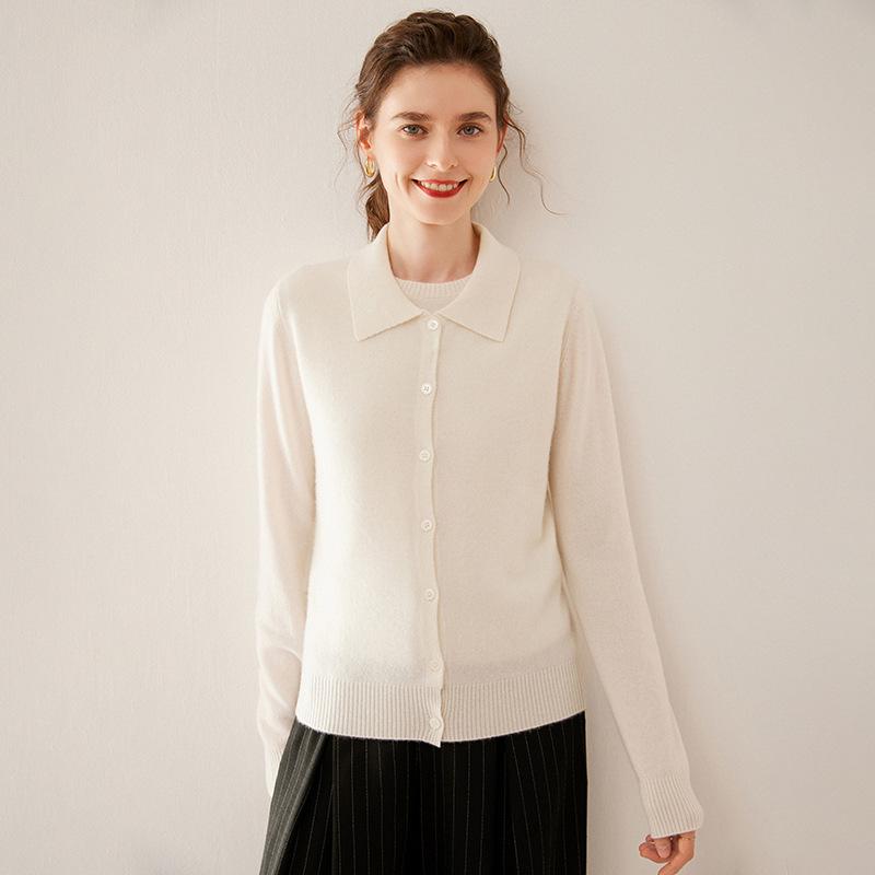 Women's Cashmere Polo Neck Sweater – Long Sleeve, Soft, Loose, Comfortable, Versatile, Solid Color.