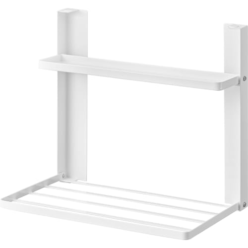 Yamazaki Tower Washing Machine Storage Rack, 2-Tier Magnetic Folding Shelf, White, Dimensions: W41 x D26 x H36.5cm (W x D x H), Bathroom Storage Rack,