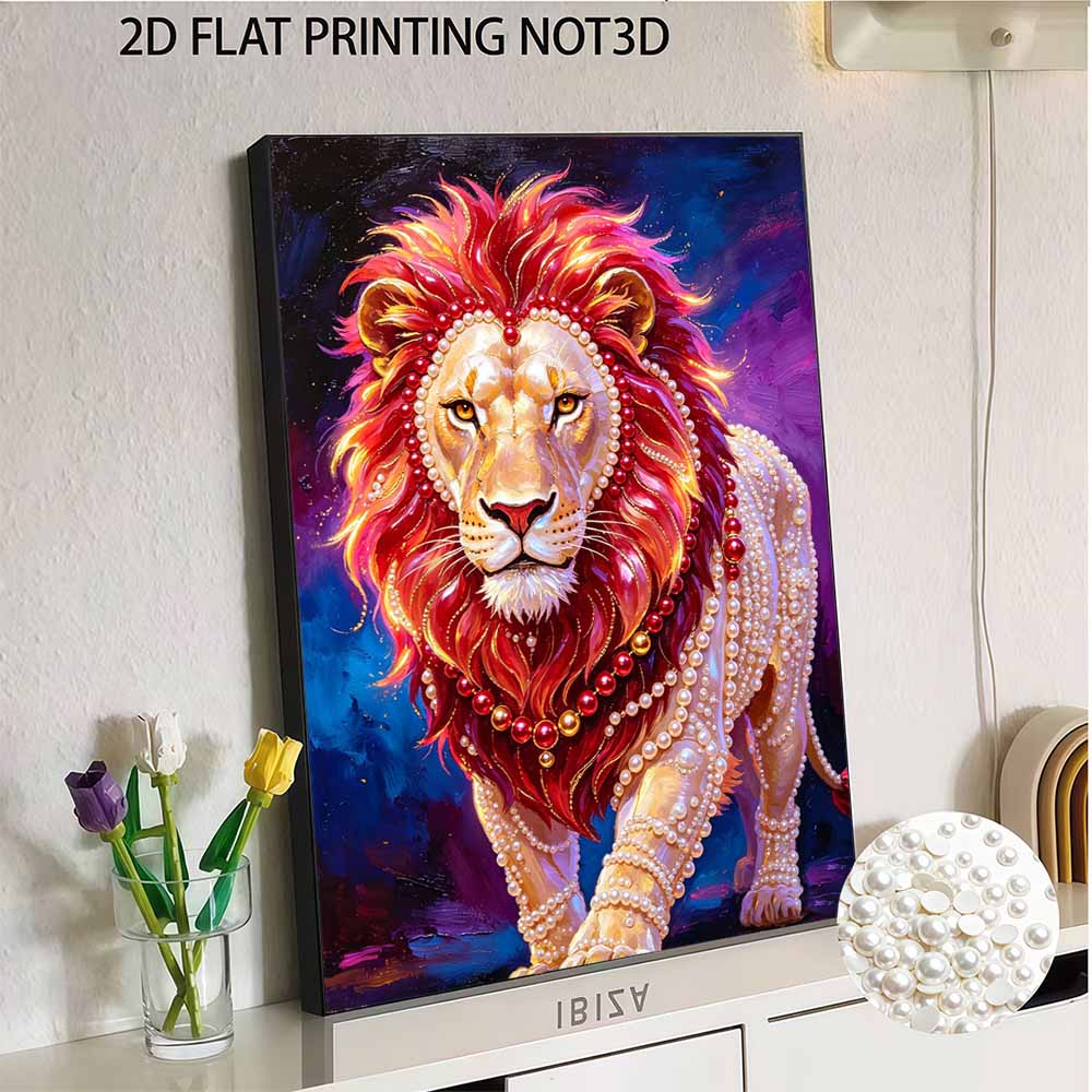 Majestic Lion Pearl Kit 5D DIY Rhinestone Art Craft for Home Desktop Decoration Relaxing Handmade Gift