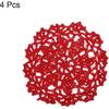 Uxcell Fabric Coasters, 4pcs 4" - Cotton Woven Crochet Doilies, Lace Embroidery Cup Mat with Floral Pattern for Wedding Party Decoration (Red)
