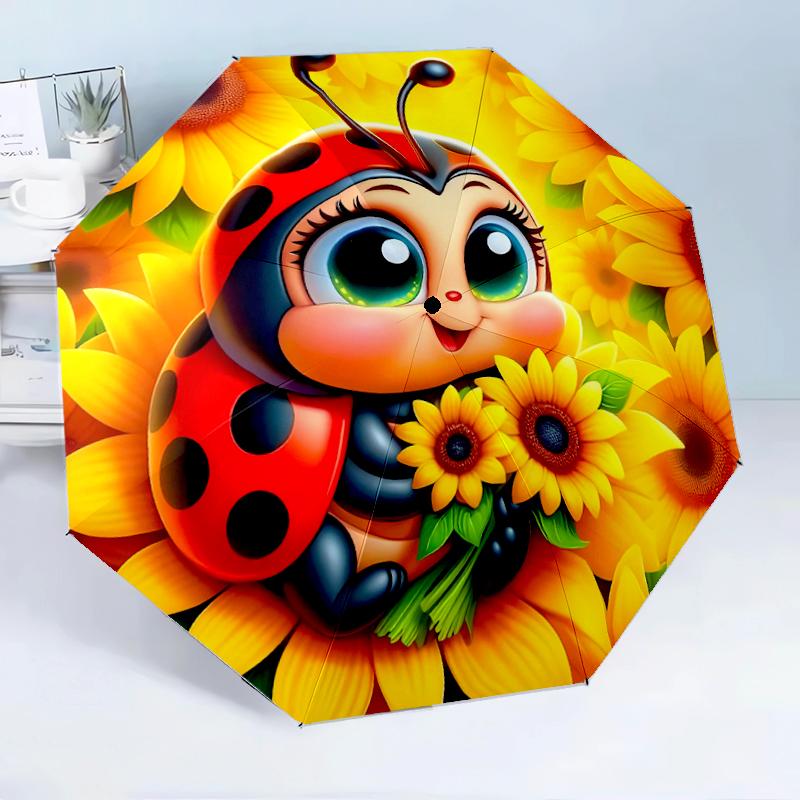 Ladybug And Sunflowers 8-Frame for Travel, Camping, Casual Lightweight Portable Umbrella, Essential for Every Family Holidays Birthday Gift