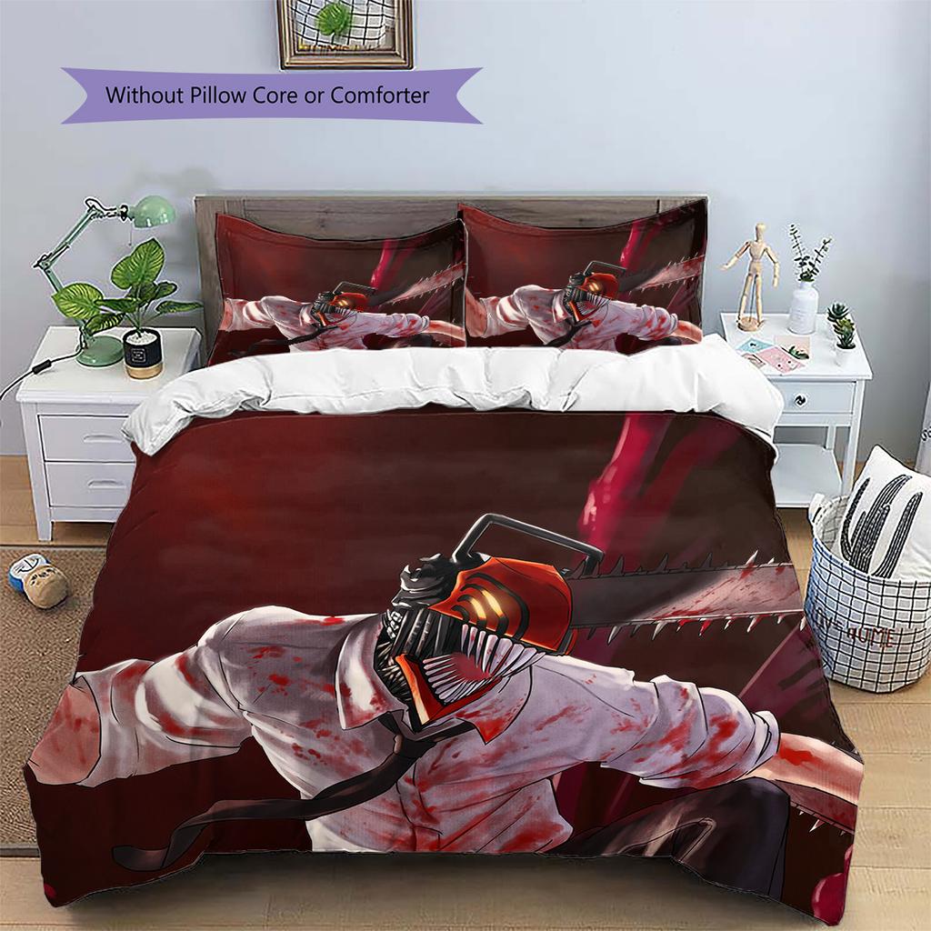 Chainsaw Man  Pattern Bedding Quilt Set  Home Decoration  Gift (1 * Duvet Cover + 2 * Pillowcase  Without Core)