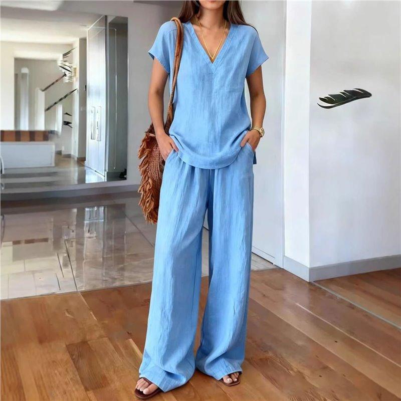 1116 Spot new solid color summer fashion women's clothing set casual two-piece set