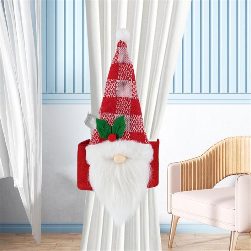 4Pcs Santa Ornament Plush Curtain Tieback Holiday Curtain Holder Christmas Plush Dolls Christmas Decoration Curtain Clasps Belt