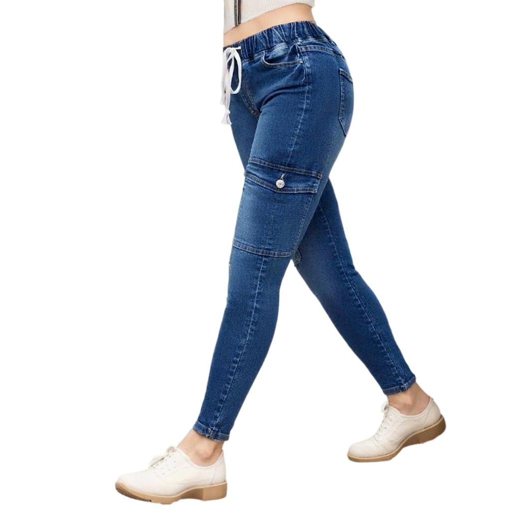 Dámské Skinny Trendy Džíny S Dírami Strečové Džínové Kalhoty Elastický Pas Se Stahovací Šňůrkou Džínové Kalhoty