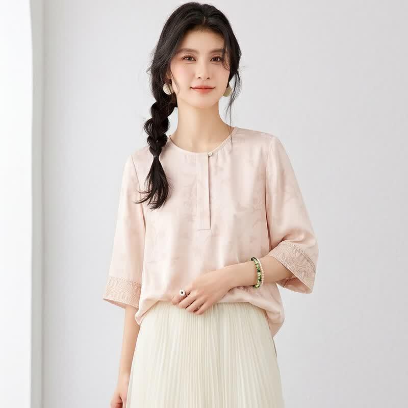 Women's 19 Momme Silk Jacquard Round Neck T-shirt