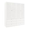 Kleiderschrank mit 4 Türen, elegante Lamellentüren, weiß, 180 x 50 x 200 cm, mit 2 Kleiderstangen, mit 6 Schubladen, geeignet für Schlafzimmer, Kinderzimmer
