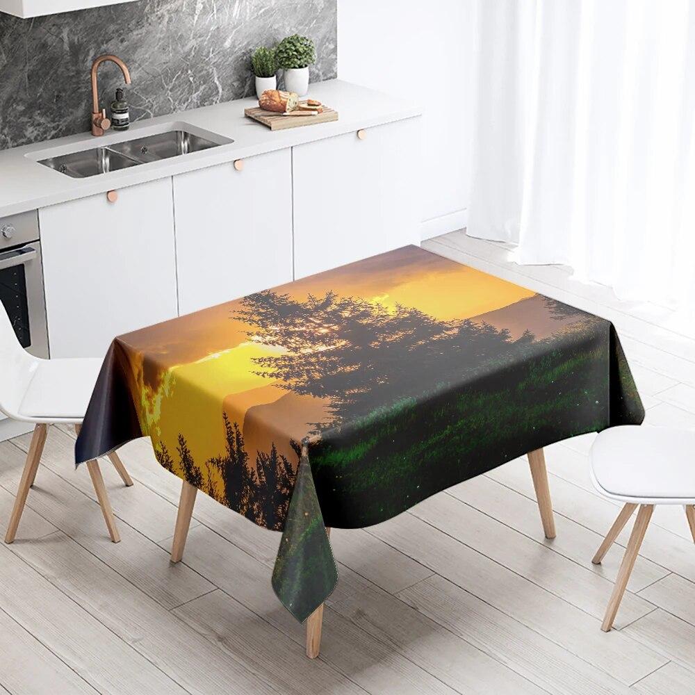 Tischdecke Natürliche Bäume Sonnenuntergang   Fleckabweisend Wasserdicht Rechteckig  Küchentisch Heimdekoration