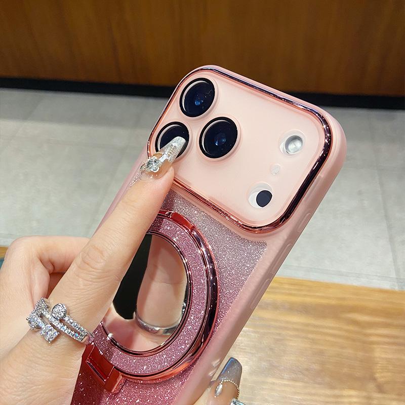 Glitter Lens Film Full Protection Phone Case for IPhone 17 Air 16 15 14 13 12 Pro Max 17Pro Mirror Magnetic Bracket Cover Capa