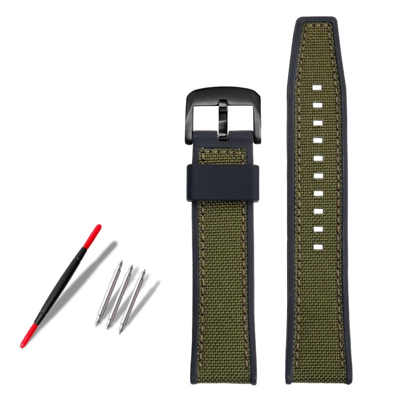 21mm 22mm Woven Nylon Rubber Bottom Watchband Strap for Tissot T116 Seiko No. 5 SSB373P1 Mido Male Waterproof Silicone Bracelet