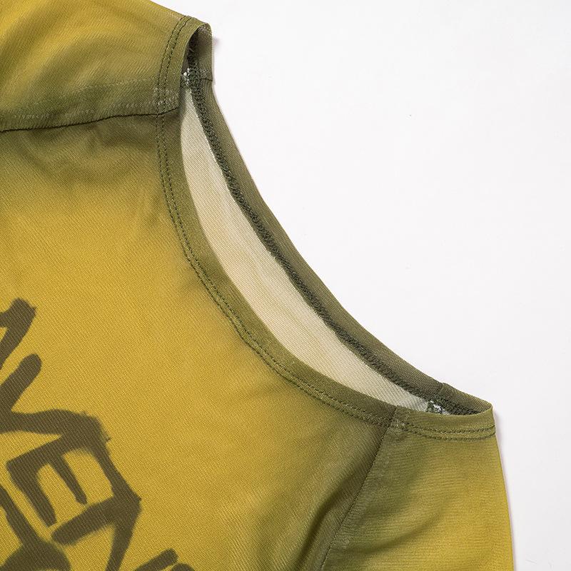 Haut Y2k à imprimé de lettres T-shirts graphiques transparents pour femmes Vêtements Manches courtes Esthétique Ropa De Mujer Moulant Sexy Streetwear