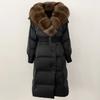 OFTBUY Winter Jacket Women Long Natural Real Raccoon Fox Fur Collar White Duck Down Coat Belt Thick Warm Casual Outerwear