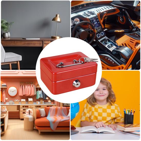 Mini Cash Box with Security Lock And Two Keys Compact Shock-proof Portable Multi Compartments Deposit Petty Cash Cash Safe Metal Box Jewelry Precious