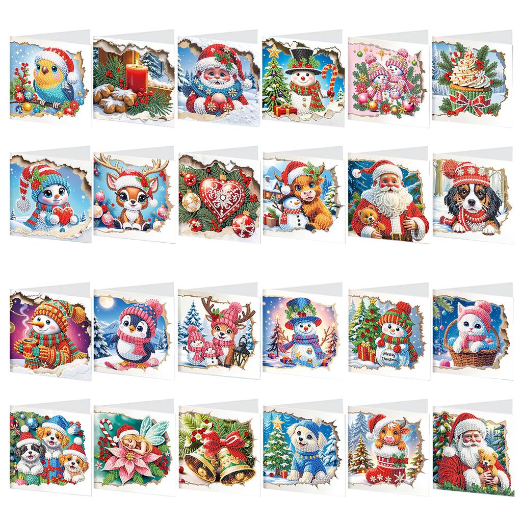 12PCS DIY Diamond Painting Greeting Card Set Xmas Designs Rhinestone Diamond Art Mosaic Postcards for Festivals and Celebrations