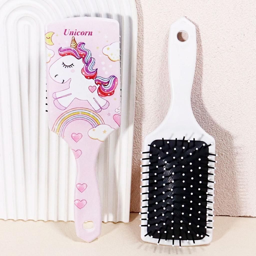 1pc Scalp Massage Comb, Fun Rainbow Unicorn and Heart-shaped Pattern, Anti-static Exfoliating comb,Special for Real Hair Wigs