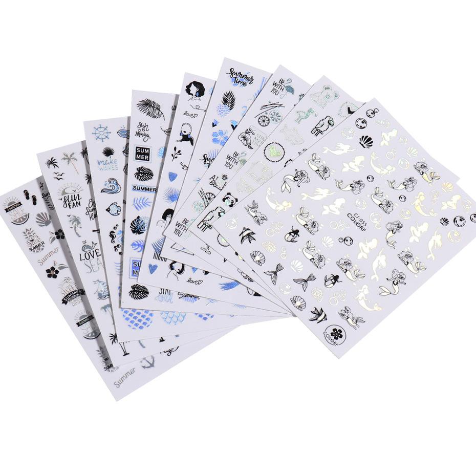 Water Transfer Nail Art Laser Ice Cream Summer 3D Sticker Ocean Manicure Decal Fashion