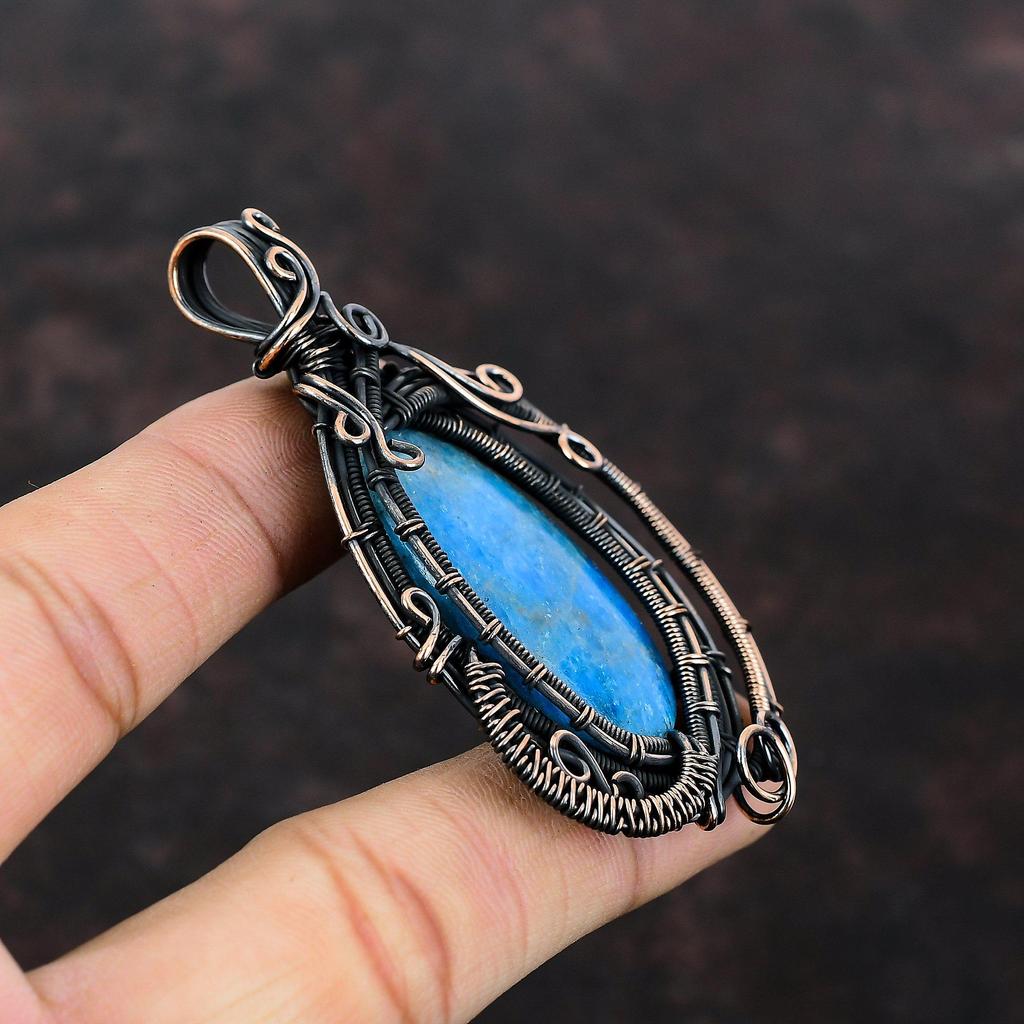 Neon Apatite Pendant Copper Wire Wrapped Pendant Amazing Copper Jewelry Handmade Brand New Pendant Very Pretty Gemstone Jewelry Wedding Gift