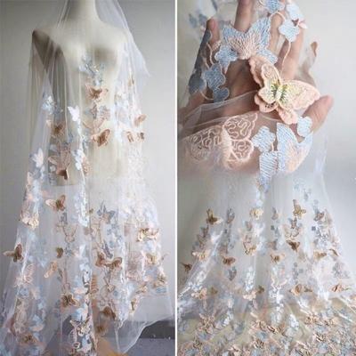 New Multi-color 3D Butterfly Embroidered Lace Fabric Suitable for Wedding Dresses Formal Gowns and Designer Clothing Fabrics