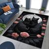 Vintage Zwarte Kat Bloemige Maan Vloerkleed Retro Gotisch Woonkamer Tapijt Antislip Grote Vloermat voor Slaapkamer Entree Huisdecoratie