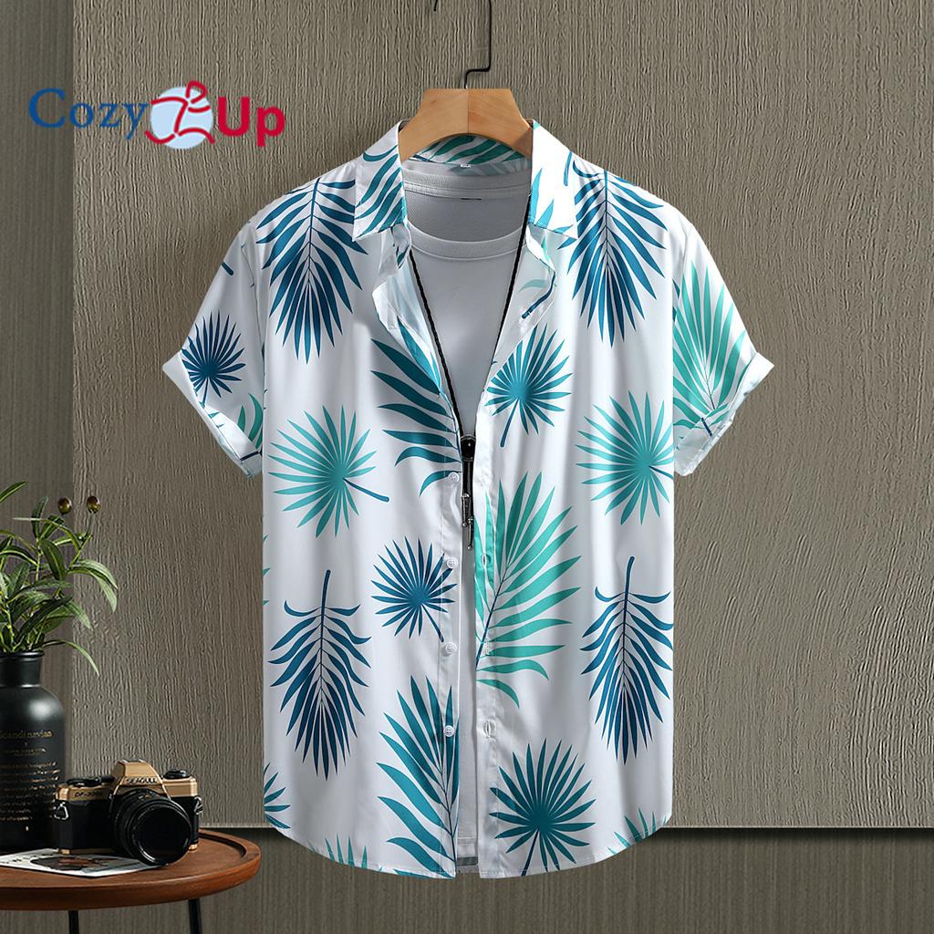 Hawaiian Vacation Men's Light Green Palm Leaf Shirt for Men's Short Sleeved Shirt for Men Shirt Summer 2025 New Arrival