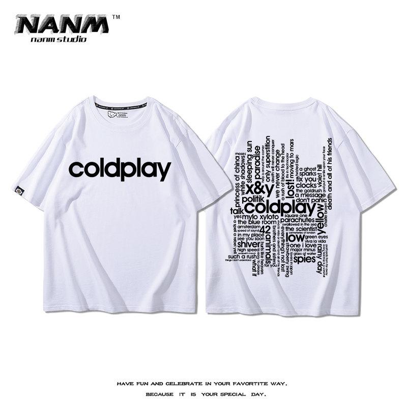

Cold Play Band Letter Pure Cotton Printed Summer Classic Rock Punk European and American Fashion Unisexs and Womens Tshirt S