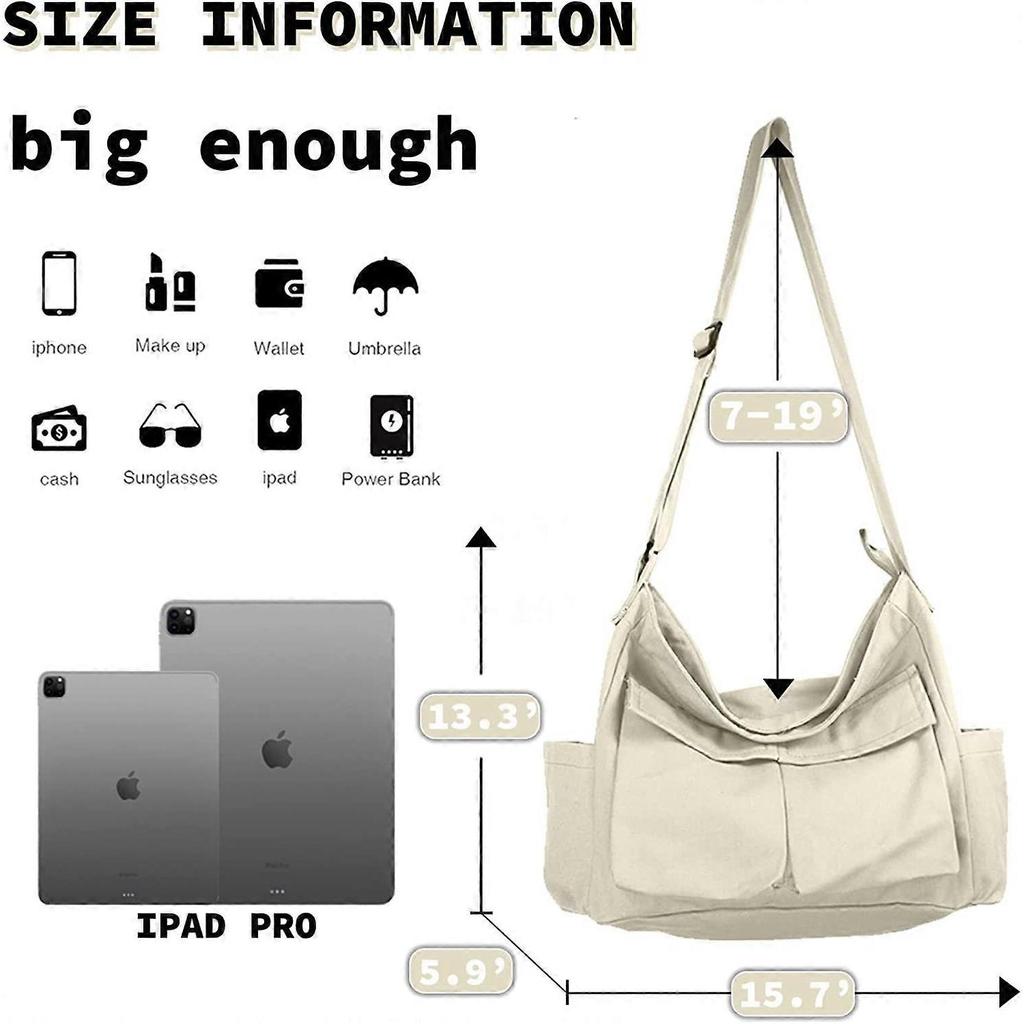 Canvas Messenger Bag Large Hobo Crossbody Bag with Multiple Pockets Casual Shoulder Tote Bag for Women and Men