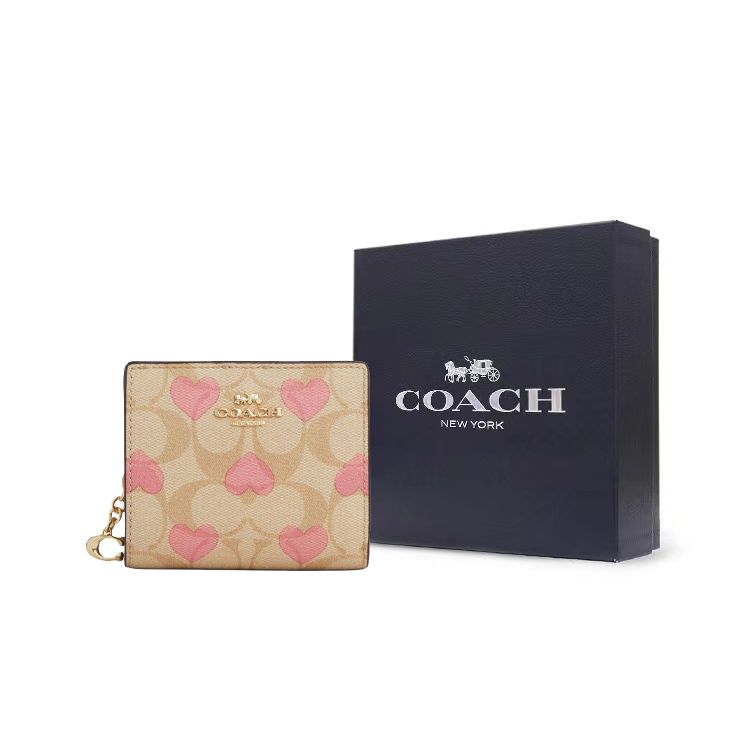 Coach Snap Wallet 10 Heart Print Button Closure Signature Coated Canvas And Smooth Leather Wallet Women wallet CQ145-IMOTV