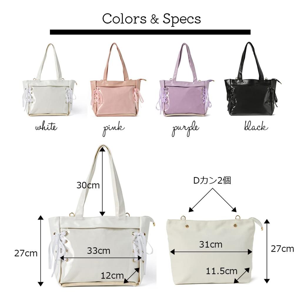Across Ita Bag, Cute Lace-Up Shoulder Tote, Transparent Vinyl Bag for Women, A4 Size, Ribbon (White)