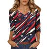 Women's Tops Three-quarter Sleeve Shirt V-neck Loose Casual Shirt Floral Print T-shirt