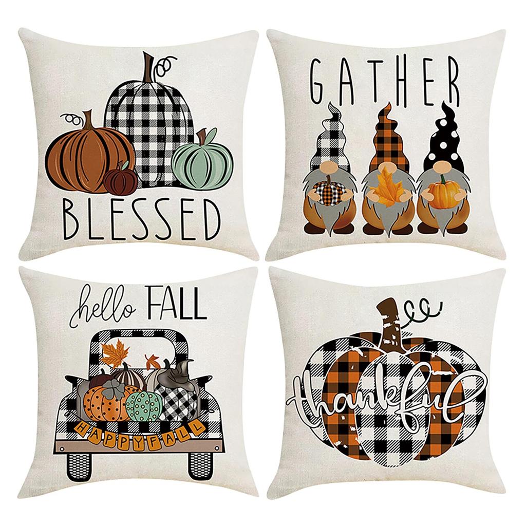 18x18 Fall Pillow Covers, Thanksgiving Decorative Throw Pillowcases, Maple Car Linen Throw Cushion Covers For Sofa Couch Home Decor, 4pcs