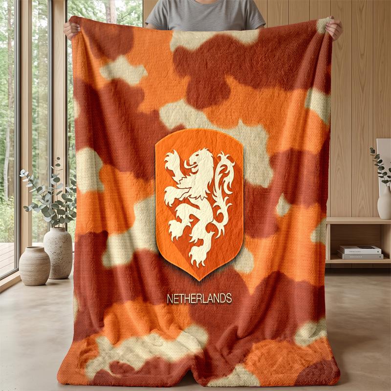 Netherlands Football Printed Flannel Blanket Skin Friendly Warm Decorative Throw for Indoor Couch Bed Daily Use