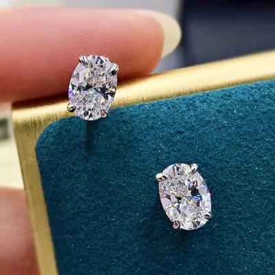 925 Sterling Silber Schlichte, glänzende, ovale CZ-Ohrringe für Frauen Anmutige Dame Vielseitiges Zubehör Klassischer, eleganter Damenschmuck