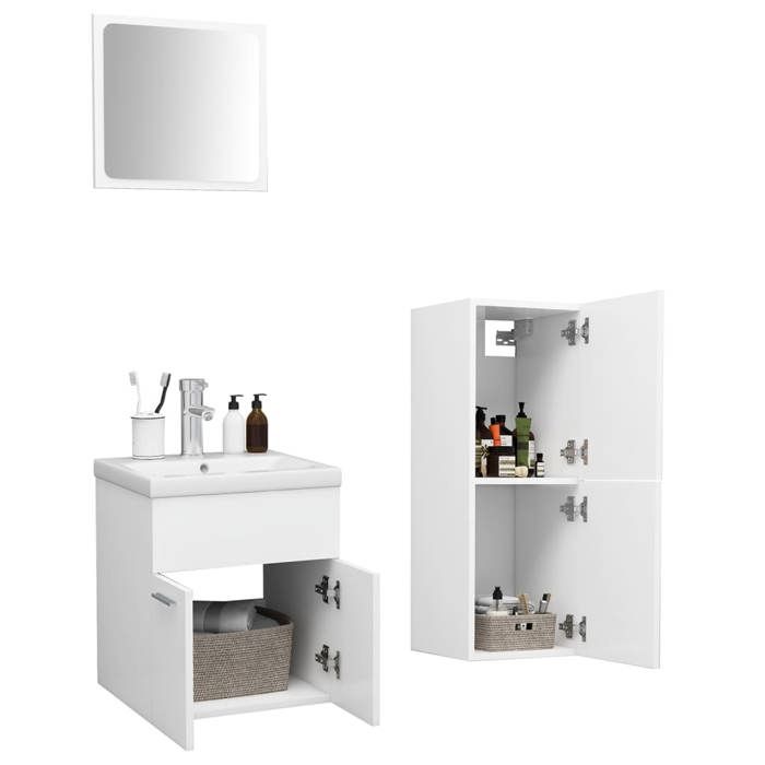 VidaXL Bathroom Furniture Set Storage Cabinet Toilet Cupboard Wall Mirror Sink Cabinet and Washbasin 3071441