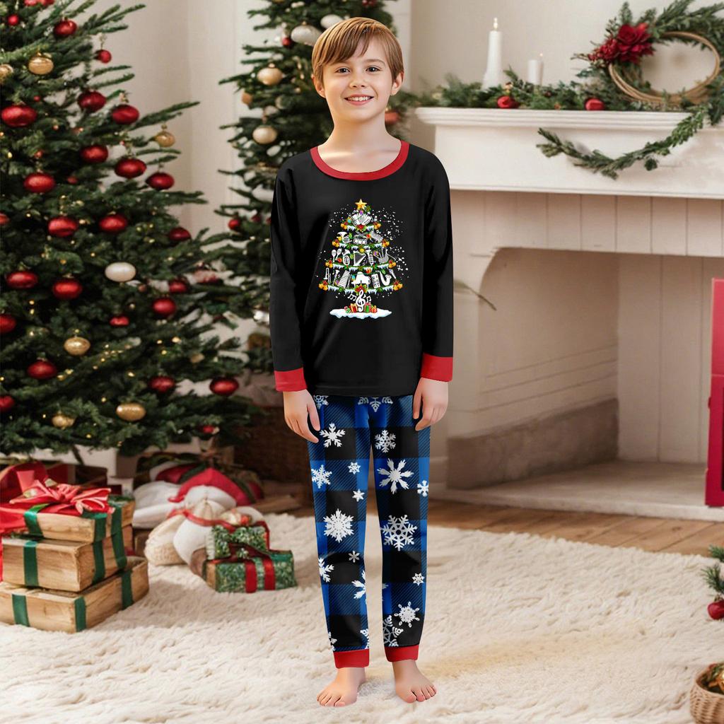 Christmas Print Crewneck Top and Plaid Pants Set, 2 Piece Holiday Outfit