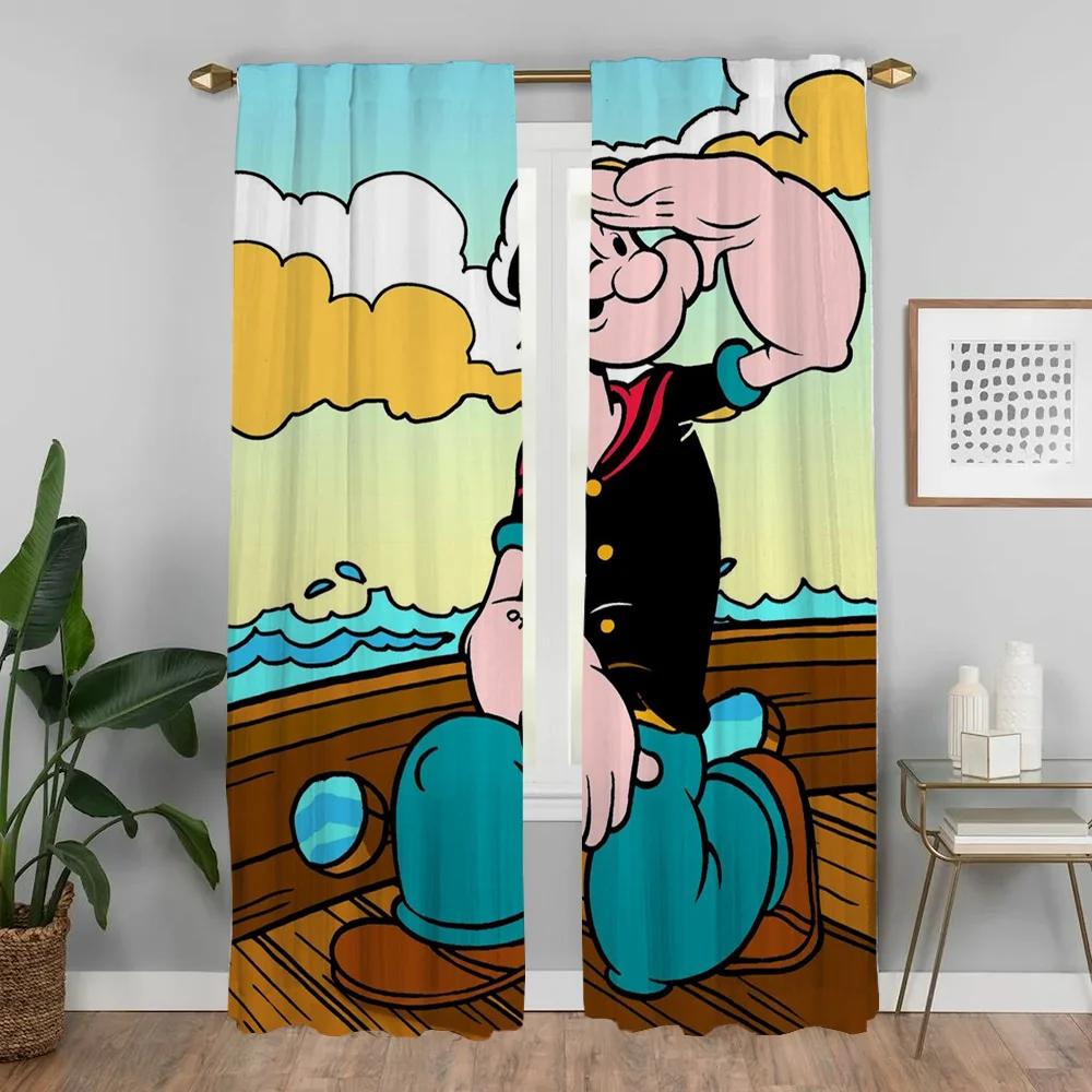 Set Of 2 Popeye Sailor Shades Partition Curtains Child Room Window Curtain Panel Living Bug Resistant Polyester