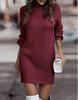 Autumn/Winter Solid Color Long-Sleeve Turtleneck Sweater Dress for Women