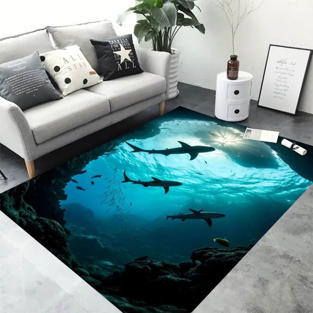 Sharks Leap Out of The Water Carpet Funny Shark Floor Mat Laundry Room Mat Laundry Decor Balcony Child Living Room Bedside Mats